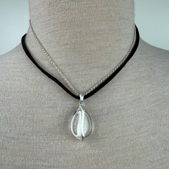 Nine West Clear Wrapped Pendant on Black Cord & Chain 16-18" - Picture 1 of 4